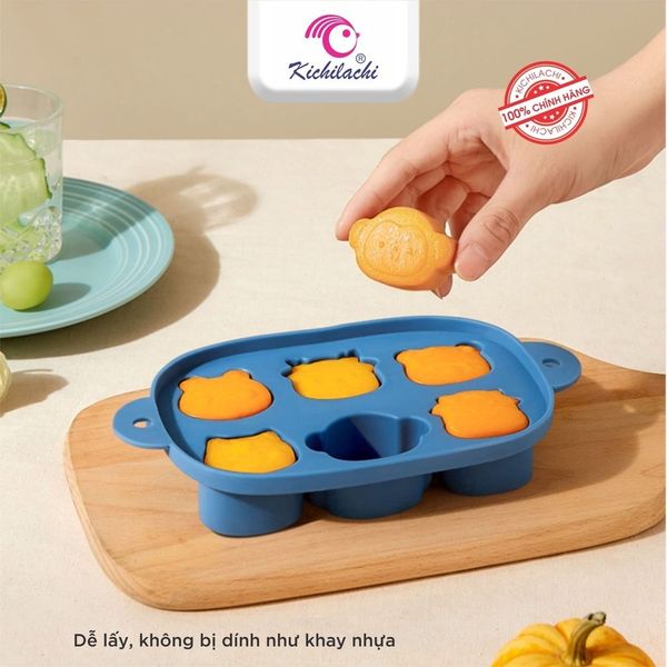 Khay Trữ Đông silicone KICHI, Bảo Quản Đồ Ăn Cho Bé, Kèm Nắp Đậy Có 6 Ngăn Hình Thú