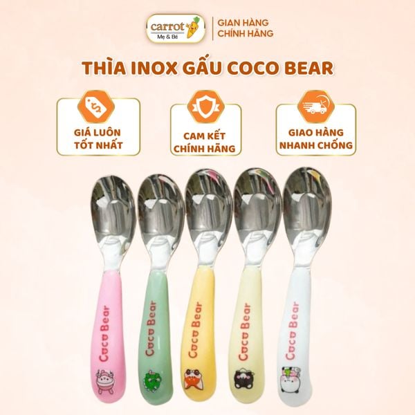Thìa Inox Gấu Coco Bear, Muỗng Tập Ăn Cho Bé