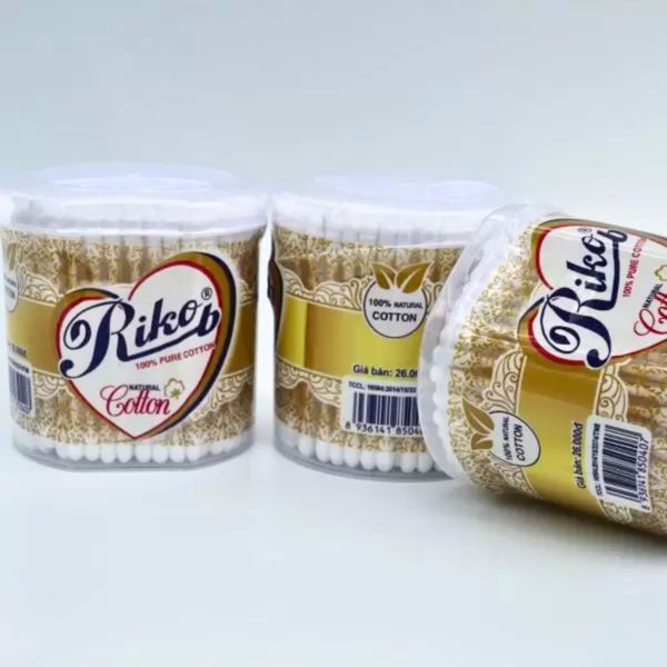 Tăm Bông Cotton Riko Que Trúc Hộp Tròn 200 Que