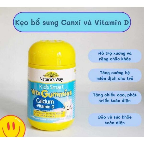 Kẹo Dẻo Canxi Cho Bé Nature’s Way Kids Smart Vita Gummies Calcium + Vitamin D 60 Viên