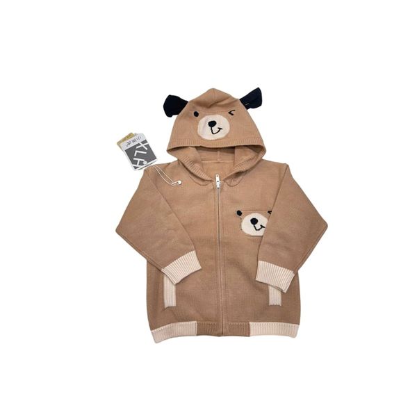 Áo Khoác Len Có Mũ Bé Trai Hình Gấu, Áo Khoác Cho Bé Mặc Thu Đông