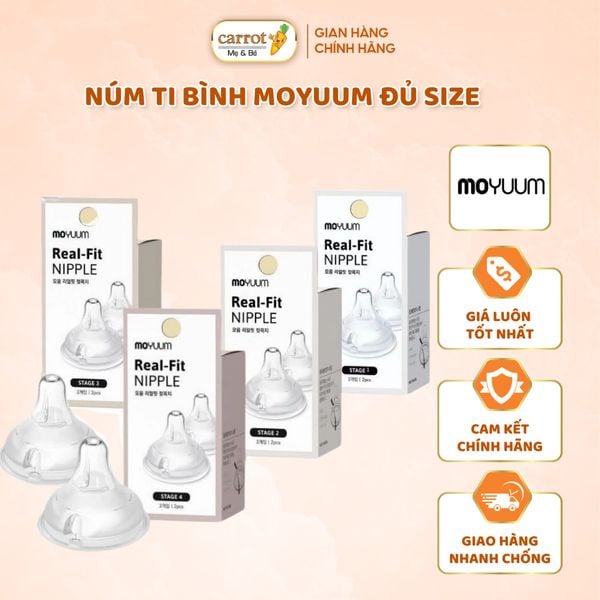 Núm Ti Bình MOYUUM Hàn Quốc Chính Hãng, Núm MOYUMM Silicone Size1, 2, 3, 4