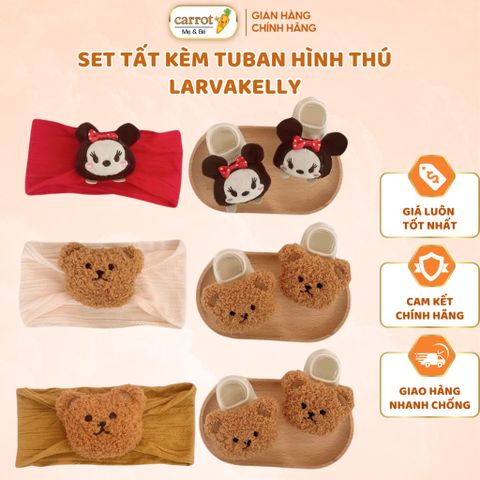 Set Tất Kèm Turban Hình Thú Larvakelly Cho Bé Sơ Sinh, Hoạ Tiết Ngẫu Nhiên