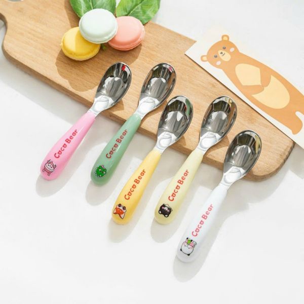 Thìa Inox Gấu Coco Bear, Muỗng Tập Ăn Cho Bé