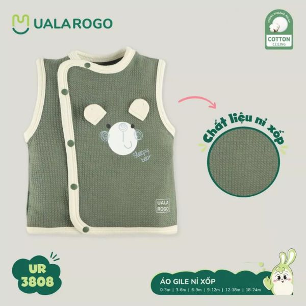 Áo Gile Uala Rogo 3808 Cho Bé Sơ Sinh  0-2 Tuổi Vải Nỉ Xốp Cotton Ceiling Co Giãn Mềm Mại