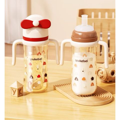 Bình Nước Ống Hút Youkebei Chong Chóng 300ML, Bình Tập Uống Nước Chống Sặc Cho Bé