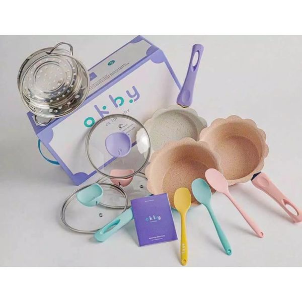 Bộ Nồi Chảo Xửng Hình Hoa OkBy, Chống Dính, Dùng Cho Mọi Loại Bếp