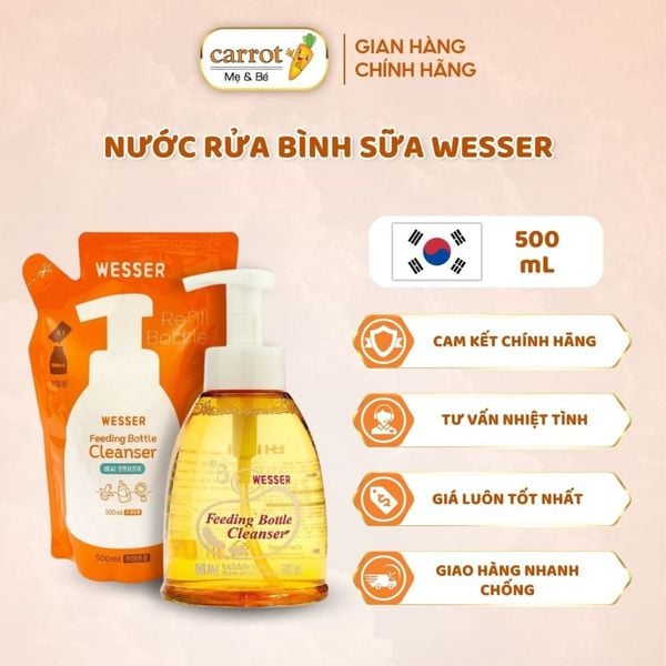 Nước Rửa Bình Sữa Wesser Dạng Gói - 500ml - Hàng Nhập Khẩu Hàn Quốc Chính Hãng