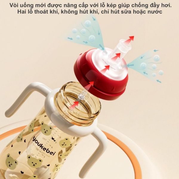 Bình Nước Ống Hút Youkebei Chong Chóng 300ML, Bình Tập Uống Nước Chống Sặc Cho Bé
