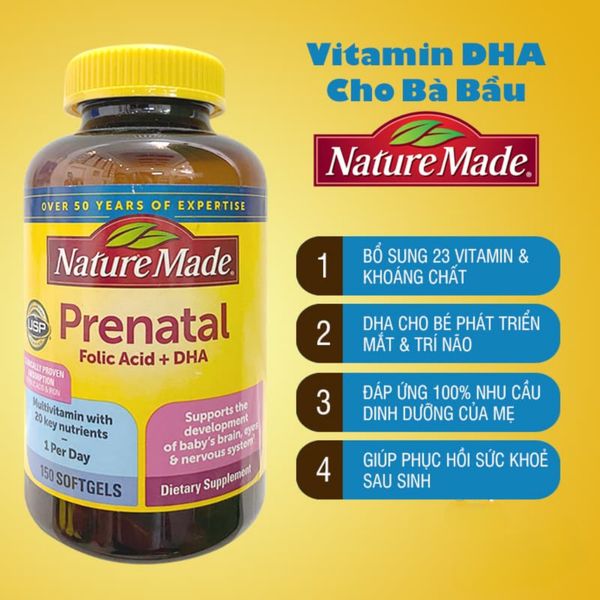 Vitamin Cho Bà Bầu Nature Made Mỹ, Bổ Sung DHA, 23 Vitamin&Khoáng Chất - 150 Viên
