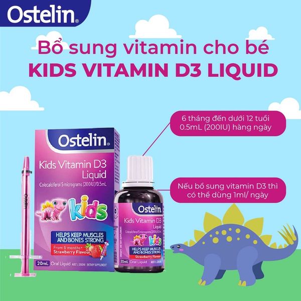 Vitamin D3 Ostelin Kids Liquid 20ml Dạng Nước 200IU, Của Úc Giúp Phòng Tránh Còi Xương, Suy Dinh Dưỡng Cho Bé