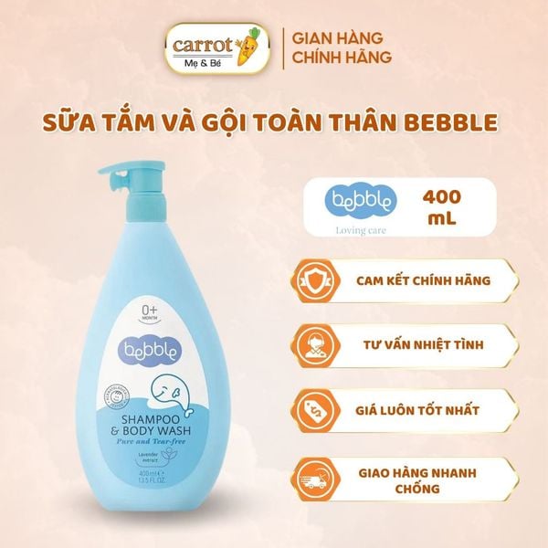 Sữa Tắm Gội Toàn Thân Bebble 400ML, Sữa Tắm 2In1 Cho Bé