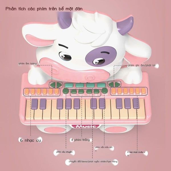 Đồ Chơi Đàn Organ Điện Tử Hình Bò Hoạt Hình Dễ Thương Cho Bé