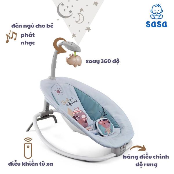 Ghế Rung Cao Cấp SaSa - Có Remote, Xoay 360 Độ, Bé 0 Tháng Tuổi