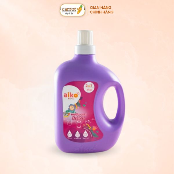 Nước Giặt Xả Quần Áo Trẻ Em Aiko 2 in 1 Can 3 Lít, An Toàn Cho Da Nhạy Cảm- Siêu Thị Mẹ Và Bé Carrot