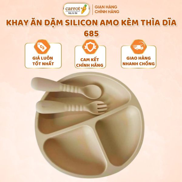 Khay Ăn Dặm Silicon Amo Kèm Thìa Dĩa 685 Cho Bé