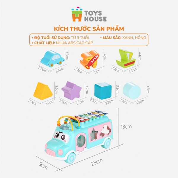 Đồ Chơi Ô Tô Thả Khối Kết Hợp Đàn Gõ ToysHouse HE8036, Đồ Chơi Cho Bé Từ 18M