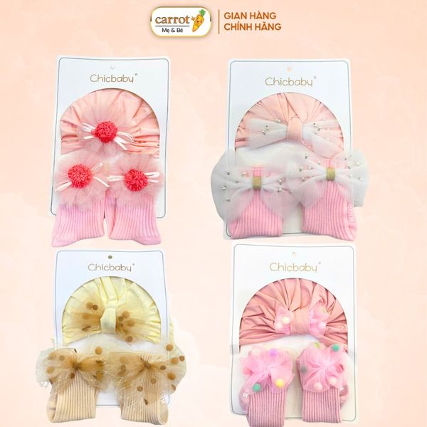 Set Mũ Turban Kèm Tất  CHICBABY Nhiều Mẫu Xinh Xắn Đáng Yêu Cho Bé Sơ Sinh 0-12 Tháng