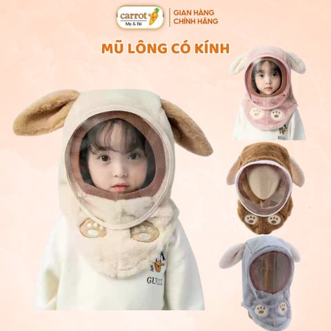 Mũ Len Lông Cừu Trùm Đầu Có Kính Chắn Gió Chống Bụi Cho Bé Trai Bé Gái, Kính Có Thể Tháo Rời