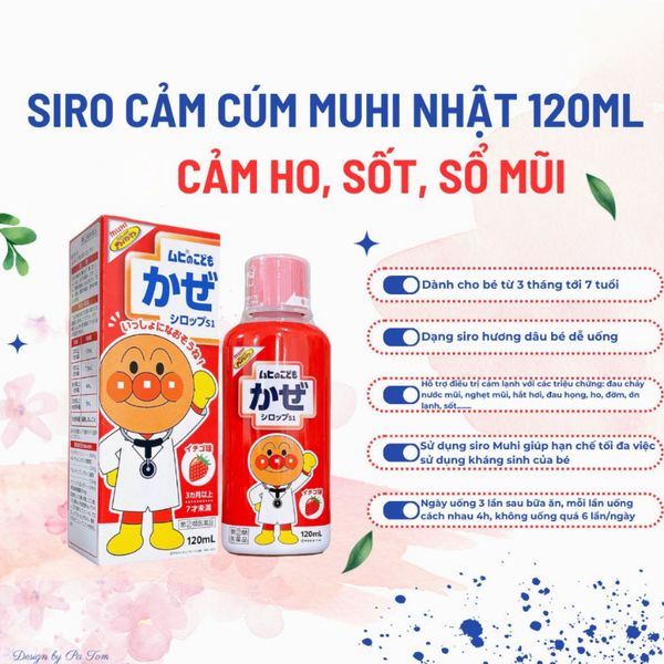 Siro Thảo Dược Muhi Ho Đờm, Sổ Mũi, Sốt Nhật Bản Dễ Uống - Lọ 120ml