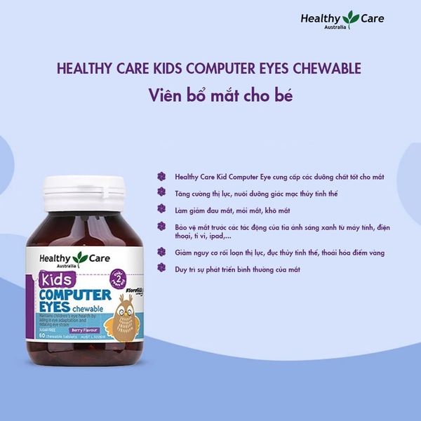 Viên Bổ Mắt Cho Bé Healthy Care Kids Computer Eyes 60 viên, Giảm Đau Mắt, Mỏi Mắt, Khô Mắt Cho Bé