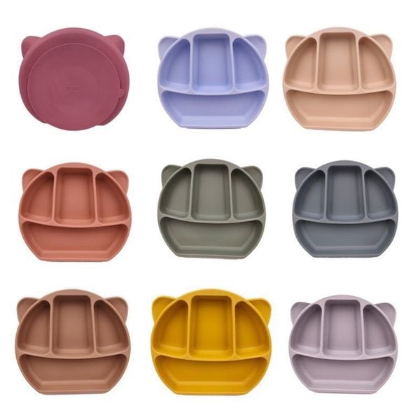 Khay Ăn Dặm Silicon 4 Ngăn Tai Gấu Có Đế Hút Chân Không