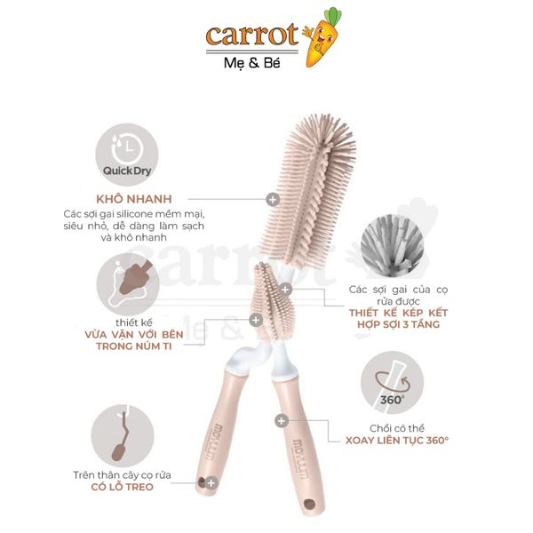 Cọ rửa bình silicone Moyuum Set 2 Cọ - Cọ Bình Sữa, Cọ Đầu Ti, An Toàn Cho Bé