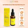 Vitamins D3 K2 MK7 Nutrivitality Dạng Giọt Cho Bé 30ml của Anh, Tăng Cường Hấp Thụ Canxi, Hỗ Trợ Phát Triển Chiều Cao
