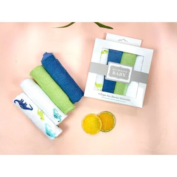 Hộp 4 Khăn Bông Sợi Tre HUDSON, Khăn Sữa Cho Bé