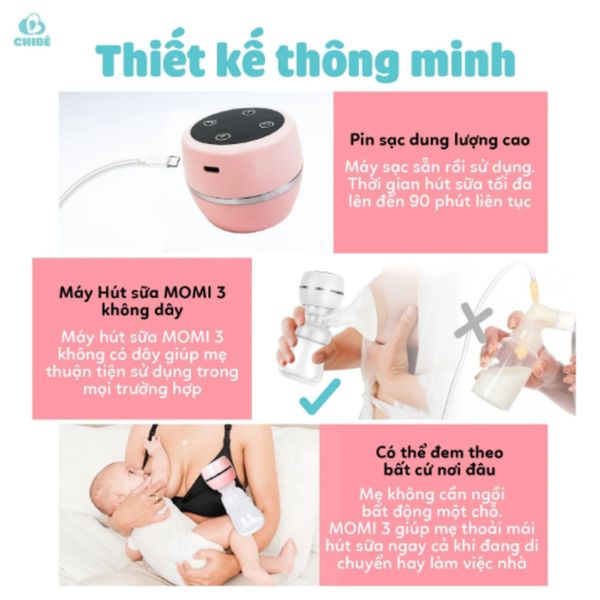 Máy Hút Sữa Không Dây ChiBé Momi 3 CB025 Với 3 Chế Độ, 9 Cấp Độ Hút