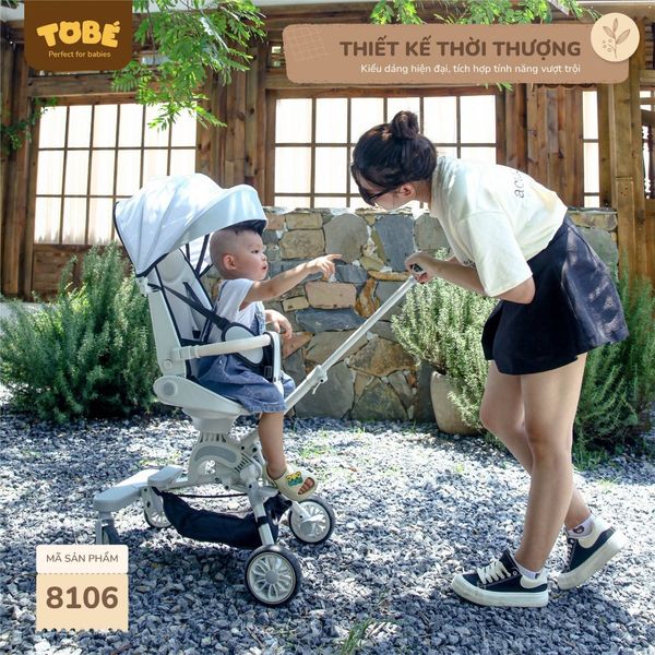 Xe Đẩy Gấp Gọn ToBé 8106, Ghế Xoay 360 Độ Có Chế Độ Ngả Lưng