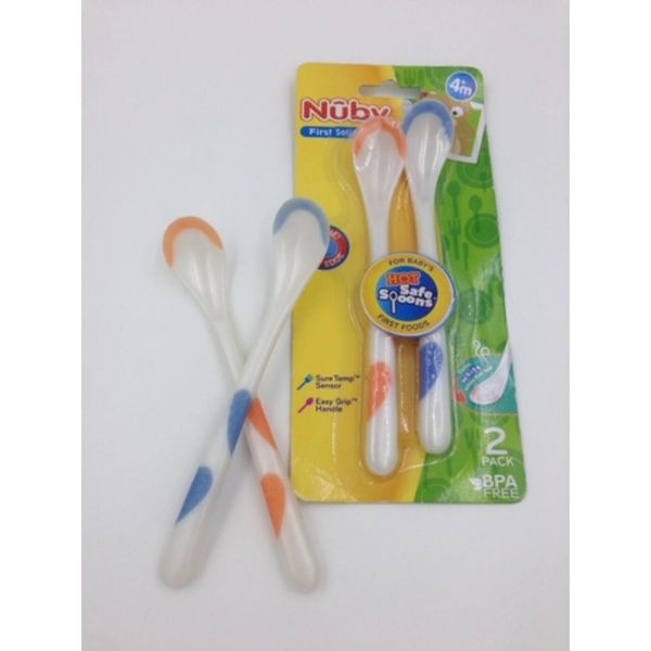 Bộ Thìa Cán Dài Báo Nhiệt Nuby 5247 Cho Bé Tử 4M+, Set 2 Thìa Báo Nhiệt