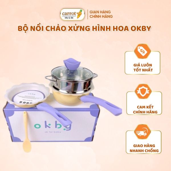 Bộ Nồi Chảo Xửng Hình Hoa OkBy, Chống Dính, Dùng Cho Mọi Loại Bếp