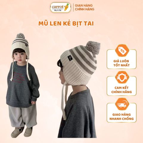 Mũ Len Kẻ Sọc Bịt Tai Mùa Đông Cho Bé Trai Bé Gái