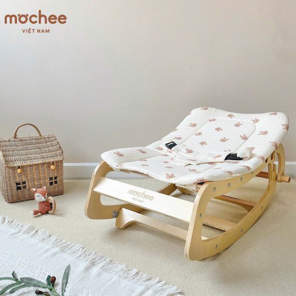 Ghế Bập Bênh MOCHEE Đa Năng, Chất Liệu Cao Cấp Tặng Kèm Đệm Cho Bé Nằm Ngủ Thư Giãn