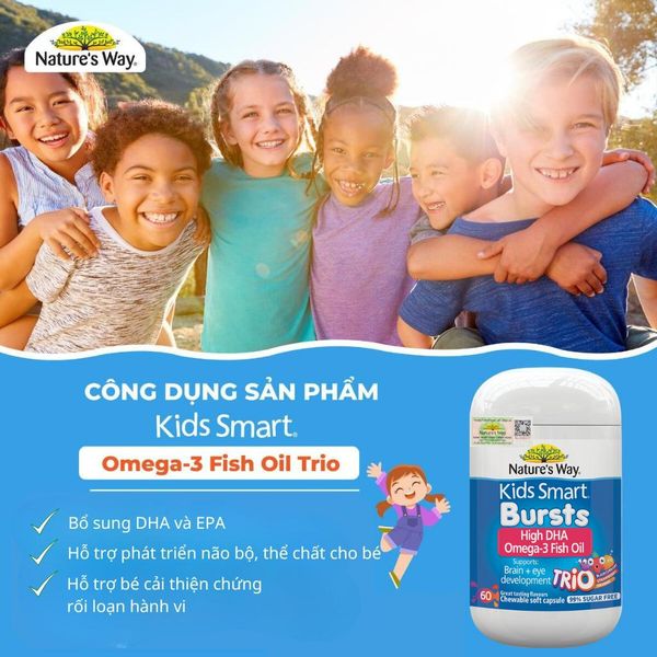 Viên Nhai Dầu Cá Nature's Way Omega-3 Fish Oil Trio, Bổ Sung DHA, Phát Triển Trí Tuệ Cho Bé 180 Viên