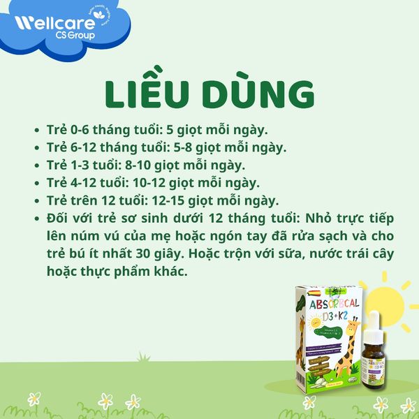 D3K2 ABSORBCAL chai 10ml, Bổ sung Vitamin D3 & K2, Hỗ Trợ Hấp Thu Canxi, Tăng Cường Phát Triển Chiều Cao