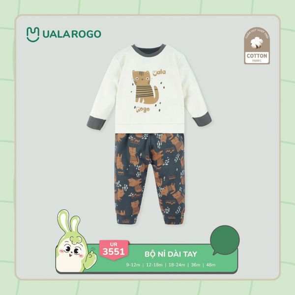 Bộ Dài Tay Nỉ Ualarogo UR3551, Bộ Nỉ Hoạ Tiết Dễ Thương Cho Bé