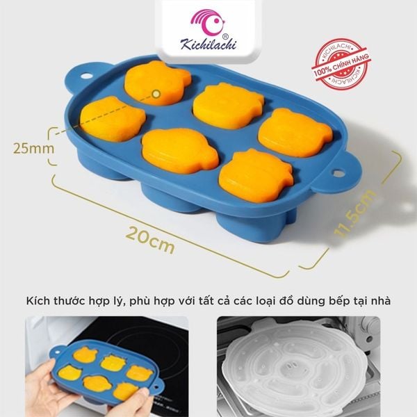Khay Trữ Đông silicone KICHI, Bảo Quản Đồ Ăn Cho Bé, Kèm Nắp Đậy Có 6 Ngăn Hình Thú