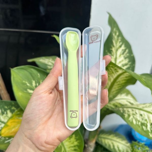 Thìa Cocobear Kèm Hộp,Thìa Ăn Dặm, Chất Liệu Silicon, An Toàn Cho Bé