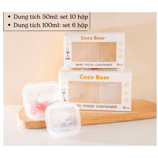 Set Hộp Trữ Đông Ăn Dặm Coco Bear Chịu Nhiệt, 50ml, 100m