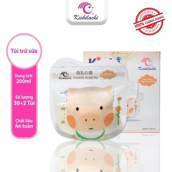 Túi Trữ Sữa Kichilachi 200ml- Cảm Biến Nhiệt Độ, Có Khóa Zip Chắc Chắn Chống Rò Rỉ