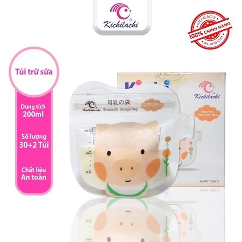 Túi Trữ Sữa Kichilachi 200ml- Cảm Biến Nhiệt Độ, Có Khóa Zip Chắc Chắn Chống Rò Rỉ
