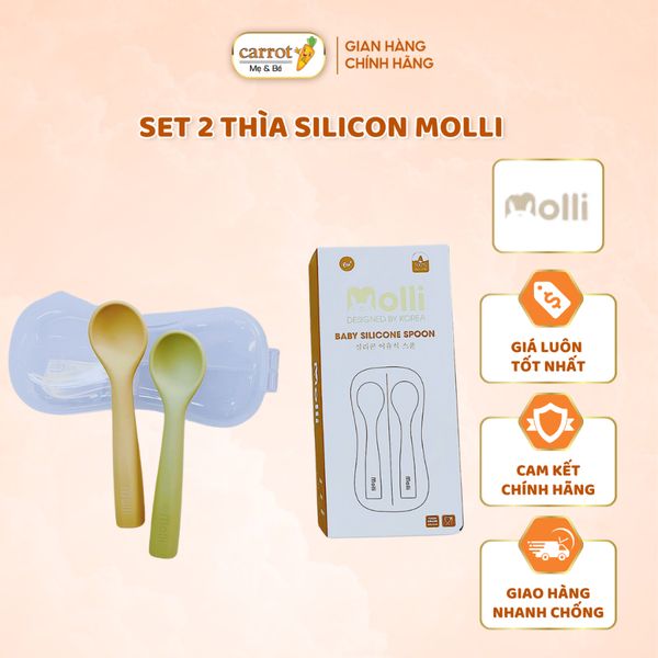 Set 2 Thìa Silicon Molli, Không BPA, An Toàn Cho Bé