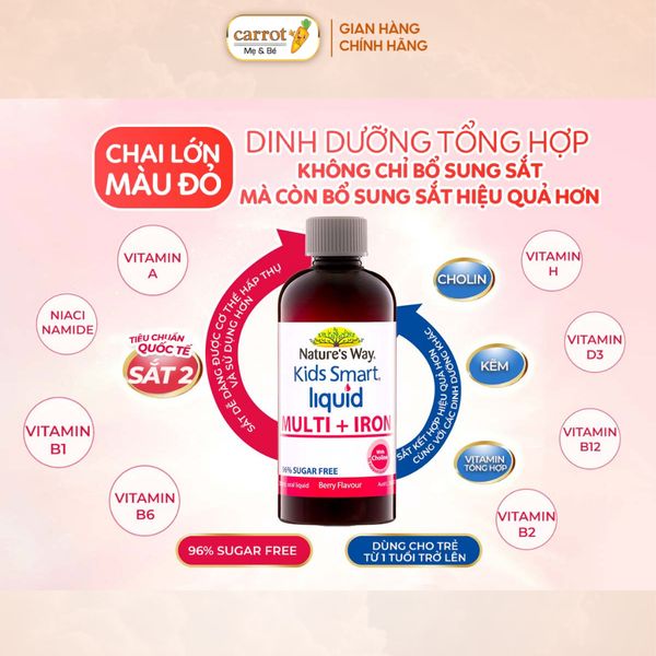 Siro Bổ Sung Sắt Nature's Way Kid Smart Liquid Multi Iron, Hỗ Trợ Tăng Đề Kháng Cho Bé 200ml