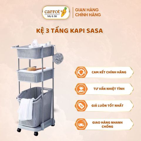 Kệ Nhựa 3 Tầng Kapi Sasa - Đa Năng, Đựng Đồ Dùng Đồ Chơi Cho Bé, Có Bánh Xe Di Chuyển