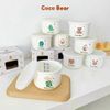 Bát Sứ Ăn Dặm Coco Bear Hình Gấu Xuất Hàn, Có Chia Vạch Và Nắp Đậy