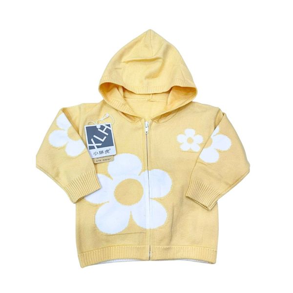 Áo Khoác Len Có Mũ Bé Gái Hình Hoa, Áo Khoác Thu Đông Cho Bé