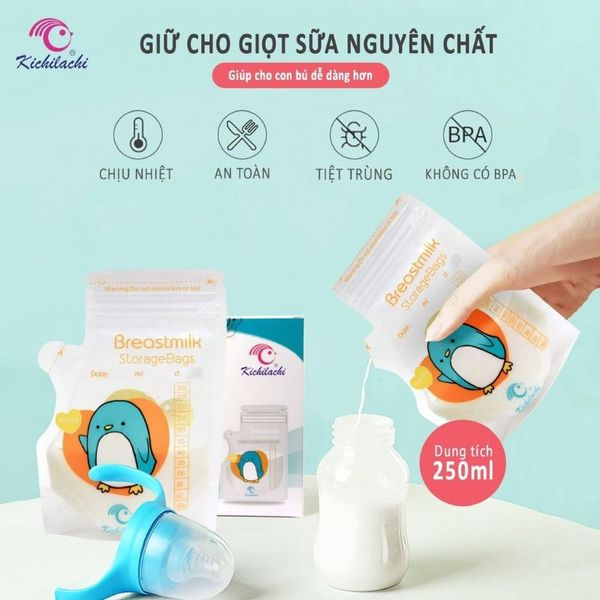 Túi Trữ Sữa Kichilachi,  Khóa Zip Chắc Chắn Chống Rò Rỉ 100ML Đến 250ML, Hoạ Tiết Ngẫu Nhiên