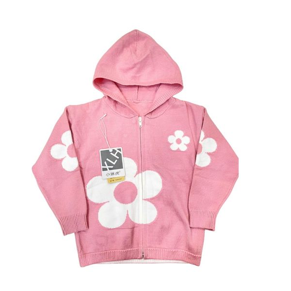 Áo Khoác Len Có Mũ Bé Gái Hình Hoa, Áo Khoác Thu Đông Cho Bé